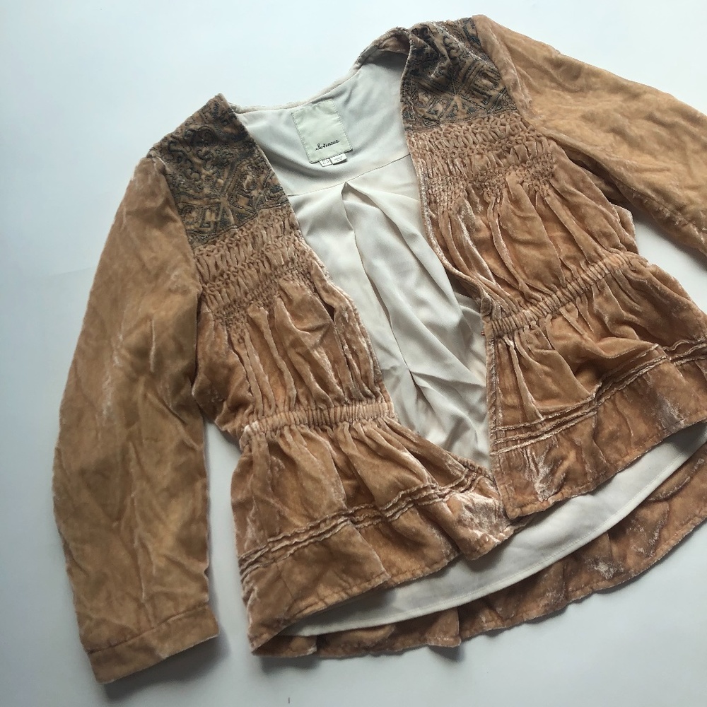 Anthropologie Elevenses Crushed Velvet Jacket